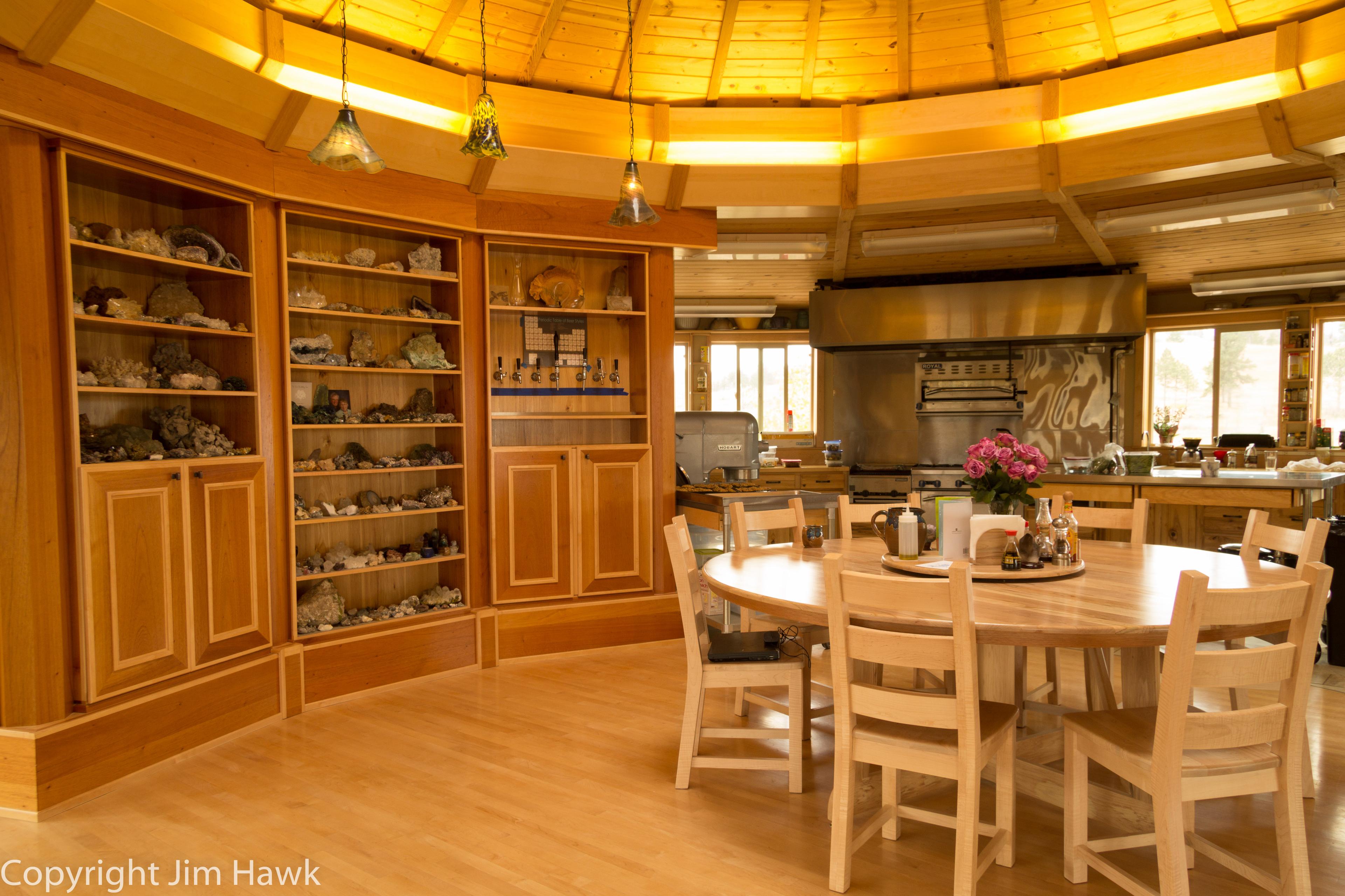 Interior of a small wooden yurt