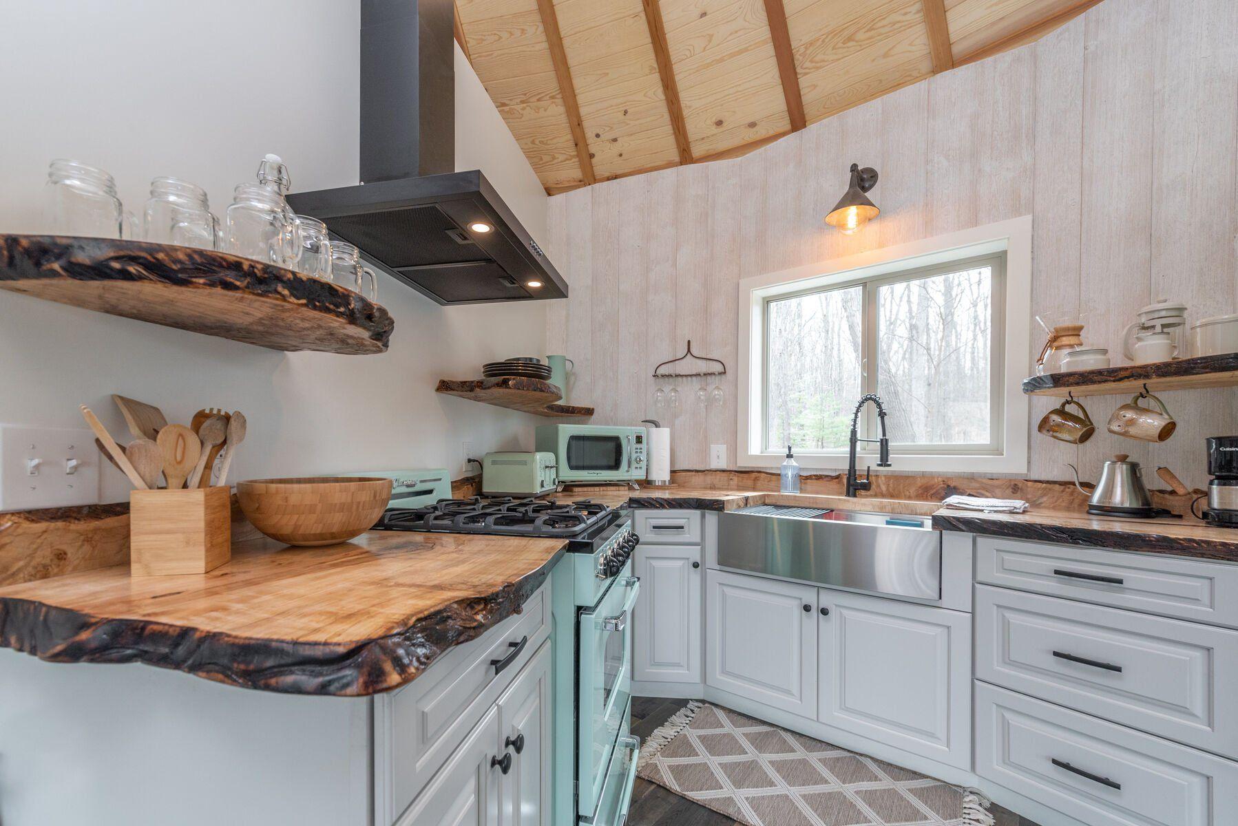 Retro-inspired yurt kitchen