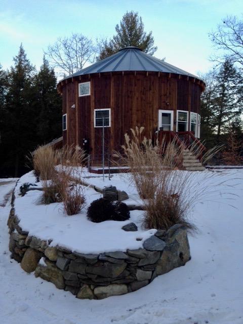 Exterior of a Smiling Woods yurt in New England